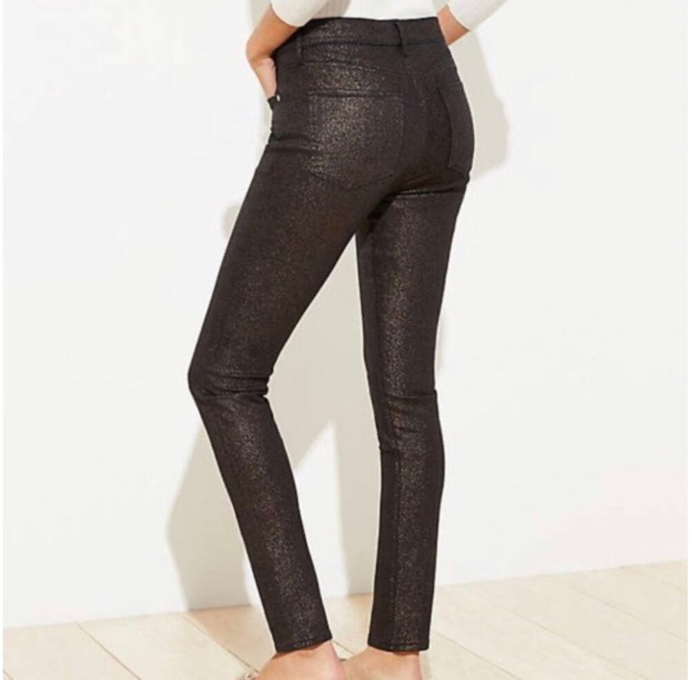 LOFT Made & Loved Metallic Shimmer Bronze Slim Pocket Skinny Jean Black Size 6